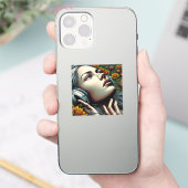 ひまわりのヘッドフォンを持つ美しい女性 シール (スマートフォン)