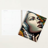 ひまわりのヘッドフォンを持つ美しい女性 プランナー手帳 (ディスプレー)