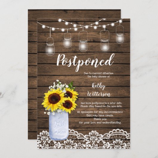 ひまわりのベビーシャワーが延期発表 招待状 (正面/裏面)