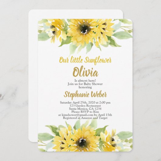 ひまわりのベビーシャワー 招待状 (正面/裏面)
