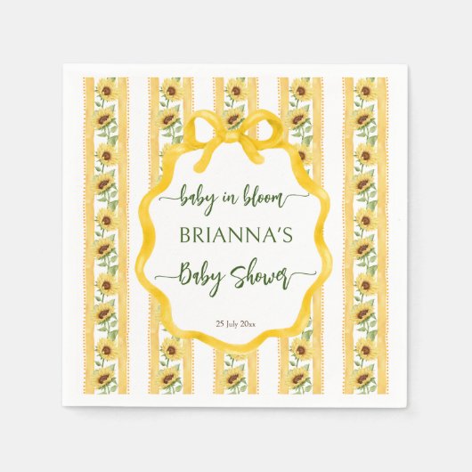 ひまわりのベビー開花の赤ちゃんシャワーモノグラムの スタンダードカクテルナプキン (正面)