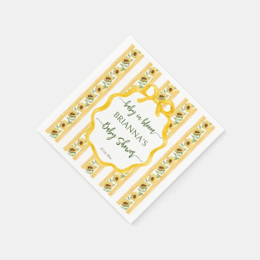ひまわりのベビー開花の赤ちゃんシャワーモノグラムの スタンダードカクテルナプキン (角)