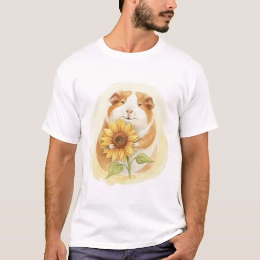 ひまわりのモルモット – やさしい水彩 TinyFur Tシャツ (正面)