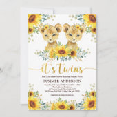 ひまわりのライオンの子どもツインズベビーシャワー 招待状 (正面)