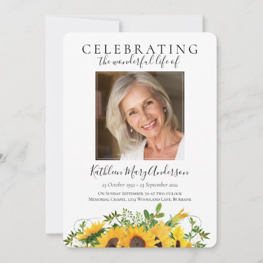 ひまわりのライフセレブレーション 招待状 (正面)