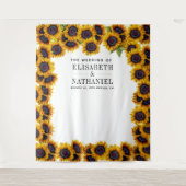 ひまわりのラスティックウェディングフォトブースの背景 タペストリー (正面)