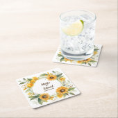 ひまわりのリングや輪:パーソナライズされた結婚コースター スクエアペーパーコースター (インサイチュ)