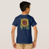 ひまわりのヴィンテージ・ダマスク柄 フラワーアート Tシャツ (裏面フル)