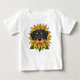 ひまわりの上のかわいいロットワイラー ベビーTシャツ