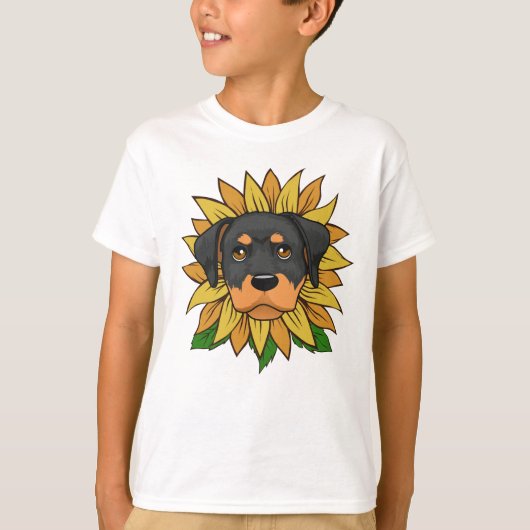 ひまわりの上のかわいいロットワイラー Tシャツ (正面)
