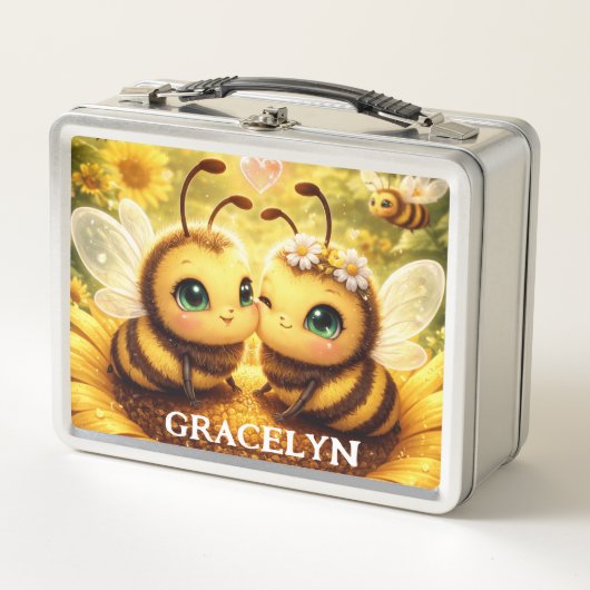 ひまわりの上のBEE MINE メタルランチボックス (正面)