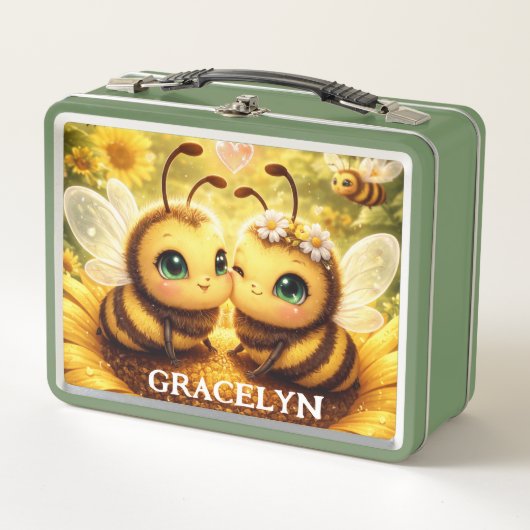 ひまわりの上のBEE MINE メタルランチボックス (正面)