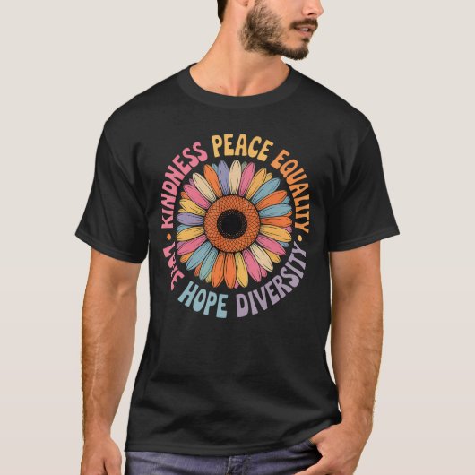 ひまわりの優しさ 平和 平等 レトロ 愛 希望 Tシャツ (正面)