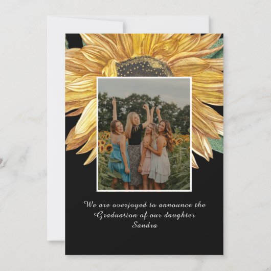 ひまわりの写真フレーム素朴なモダン卒業式A 案内状 (裏面)