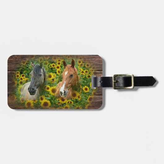 ひまわりの分野の美しい馬 ラゲッジタグ (正面横)