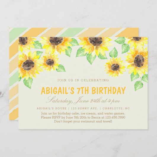 ひまわりの夏の誕生日パーティー 招待状 (正面/裏面)