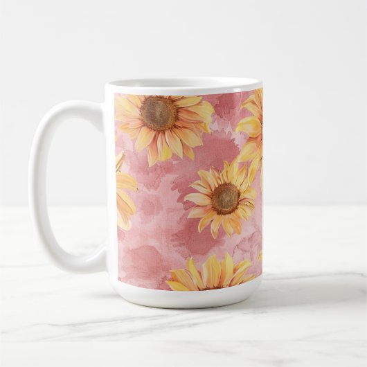 ひまわりの夏の黄色い水彩画 コーヒーマグカップ (左)