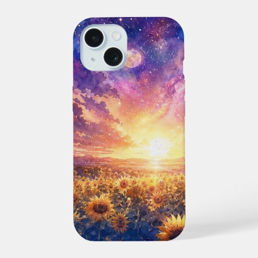 ひまわりの夕焼け幻想iPhoneケース iPhone 15ケース (裏面)