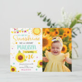 ひまわりの女の子1歳の誕生日フォトインビテーション 招待状 (スタンド正面)
