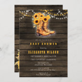 ひまわりの女性のカーボーイブーツウェスタンベビーシャワー 招待状 (正面/裏面)