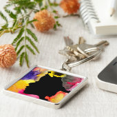 ひまわりの女性のシルエット水彩画 キーホルダー (側面)