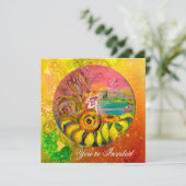 ひまわりの妖精たち 黄色 オレンジ ピンク きらきら 招待状 (スタンド正面)