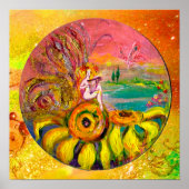 ひまわりの妖精の黄色いオレンジ色のピンクの輝き ポスター (正面)