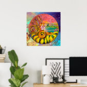 ひまわりの妖精の黄色いオレンジ色のピンクの輝き ポスター (ホームオフィス)