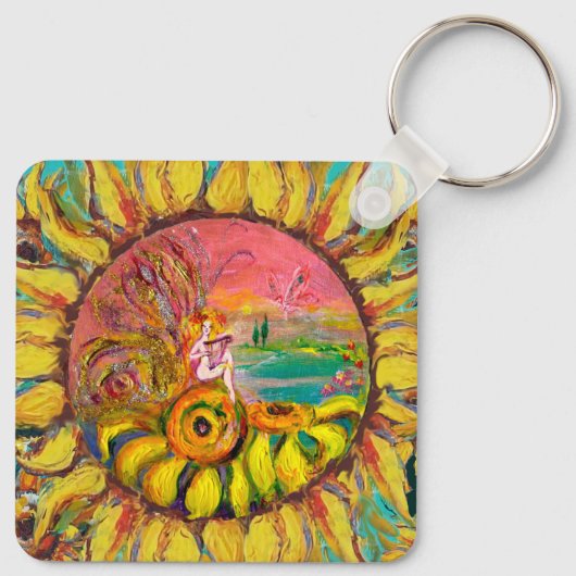 ひまわりの妖精イエローピンクブルーファンタジー キーホルダー (裏面)