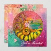 ひまわりの妖精 黄緑ピンクの輝き 招待状 (正面/裏面)