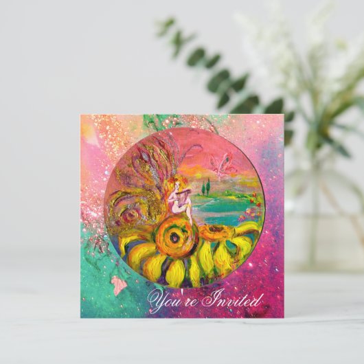 ひまわりの妖精 黄緑ピンクの輝き 招待状 (スタンド正面)