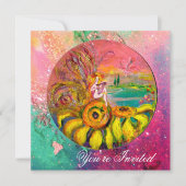 ひまわりの妖精 黄緑ピンクの輝き 招待状 (正面)