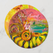 ひまわりの妖精 黄色 オレンジ ピンク 輝き 招待状 (正面/裏面)