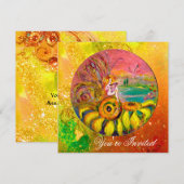 ひまわりの妖精 黄色 オレンジ ピンク 輝き 招待状 (正面/裏面)