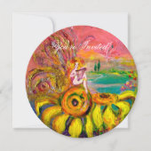 ひまわりの妖精 黄色 ピンク フューシャの輝き 招待状 (正面)