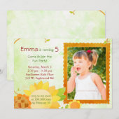 ひまわりの子供の誕生日パーティーの写真 招待状 (正面/裏面)