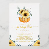 ひまわりの小さなカボチャ赤ちゃんシャワー 箔招待状 (正面)