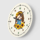ひまわりの小さな女の子 ラージ壁時計 (傾斜)