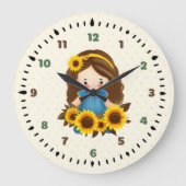 ひまわりの小さな女の子 ラージ壁時計 (正面)