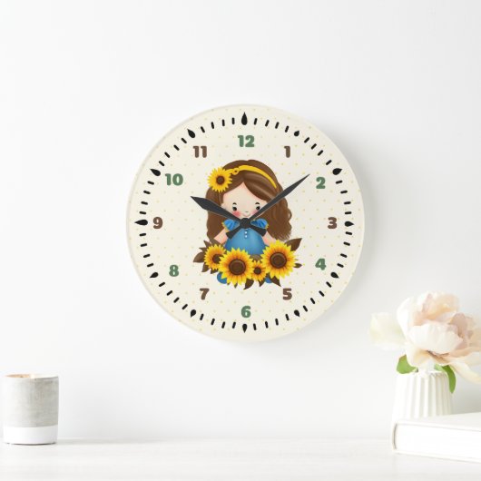ひまわりの小さな女の子 ラージ壁時計 (ホーム)