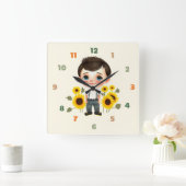 ひまわりの小さな少年 スクエア壁時計 (ホーム)