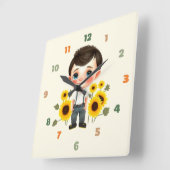 ひまわりの小さな少年 スクエア壁時計 (傾斜)