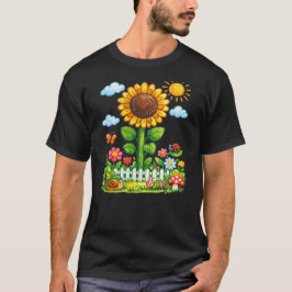 ひまわりの幻想的な庭園 カートゥーン自然アートT Tシャツ