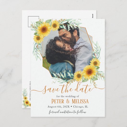 ひまわりの幾何学模様の写真保存日 シーズンポストカード (正面/裏面)