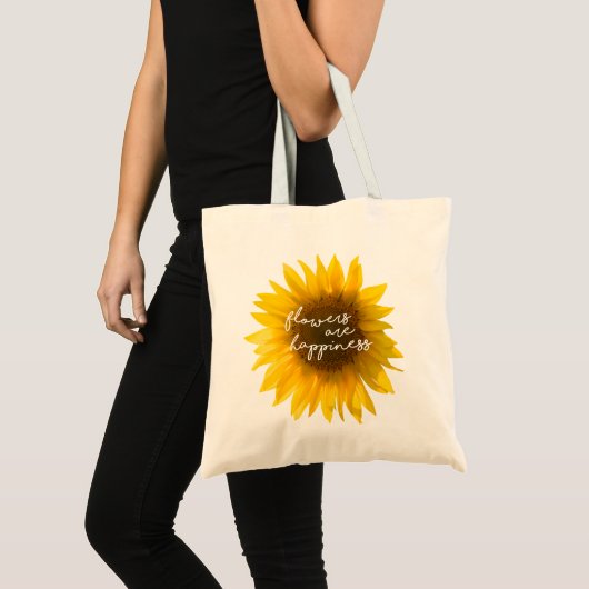 ひまわりの引用 "花は幸せ" トートバッグ (正面(商品))
