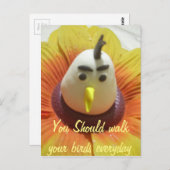 ひまわりの彫刻された鳥のアートプリント ポストカード (正面/裏面)