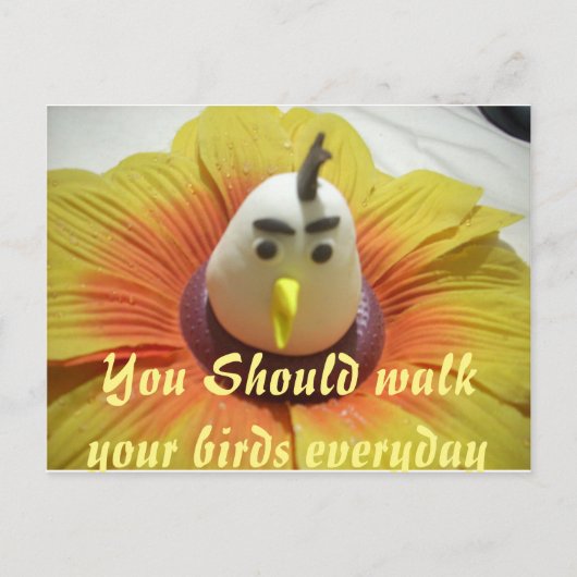 ひまわりの彫刻された鳥のアートプリント ポストカード (正面)