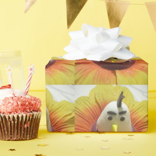 ひまわりの彫刻された鳥のアートプリント ラッピングペーパー (誕生日パーティー)