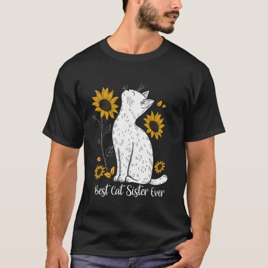 ひまわりの最高の猫の姉妹 いつもありがとう 猫の日 Tシャツ (正面)