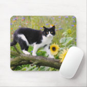 ひまわりの木の枝にかわいいタキシード猫 – マウスパッド (マウス)